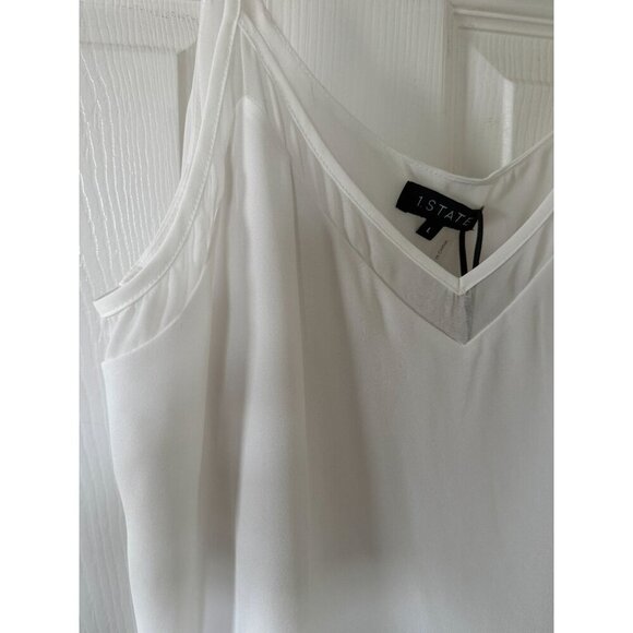 1. STATE Chiffon Inset V-Neck Spaghetti Strap Cami Large Cloud White - Picture 11 of 16